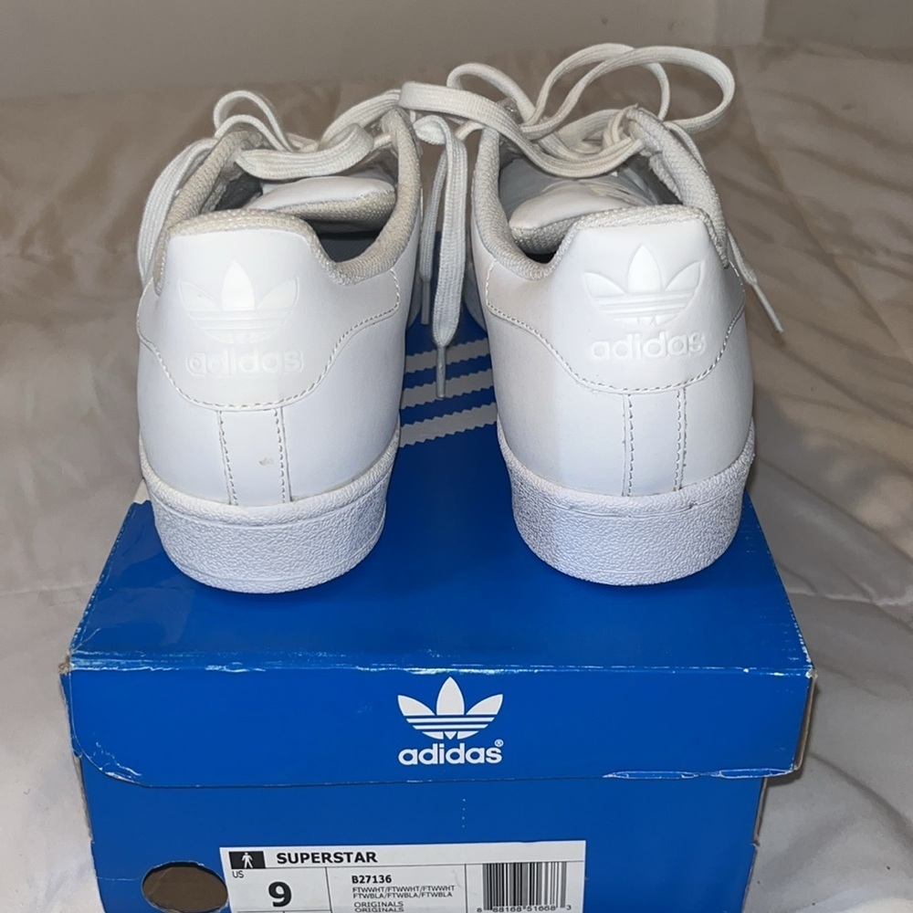 All White Adidas Superstar Shell Toe Sneakers Men's Size 9 - Picture 3 of 6